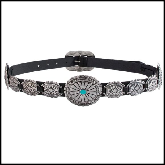 Western Concho Belt Turquoise Cowgirl Style Faux Leather Buckle Rodeo main image 4